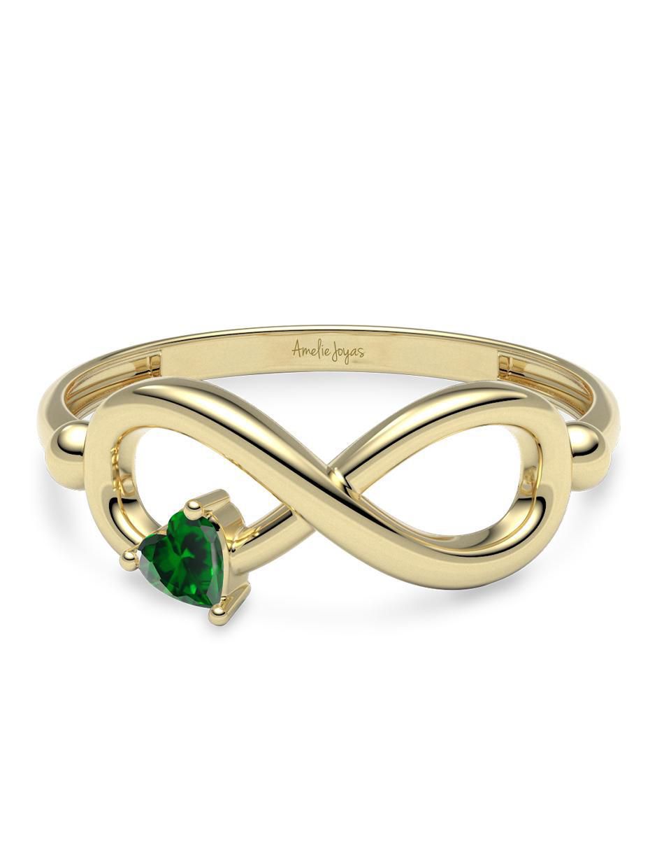 Anillo de corazón 14 k de oro zirconia brillante