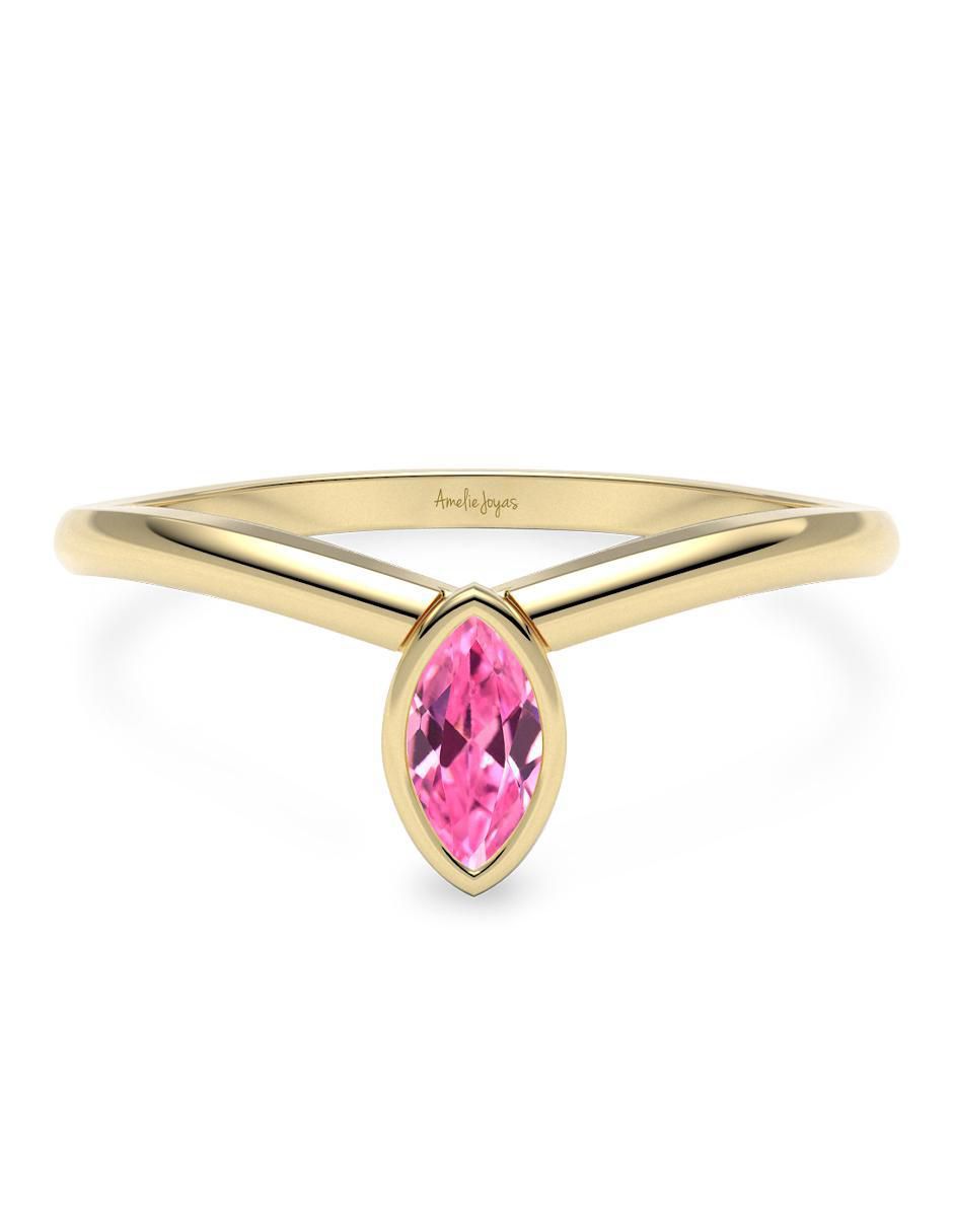 Anillo geométrico 14 k de oro zirconia brillante