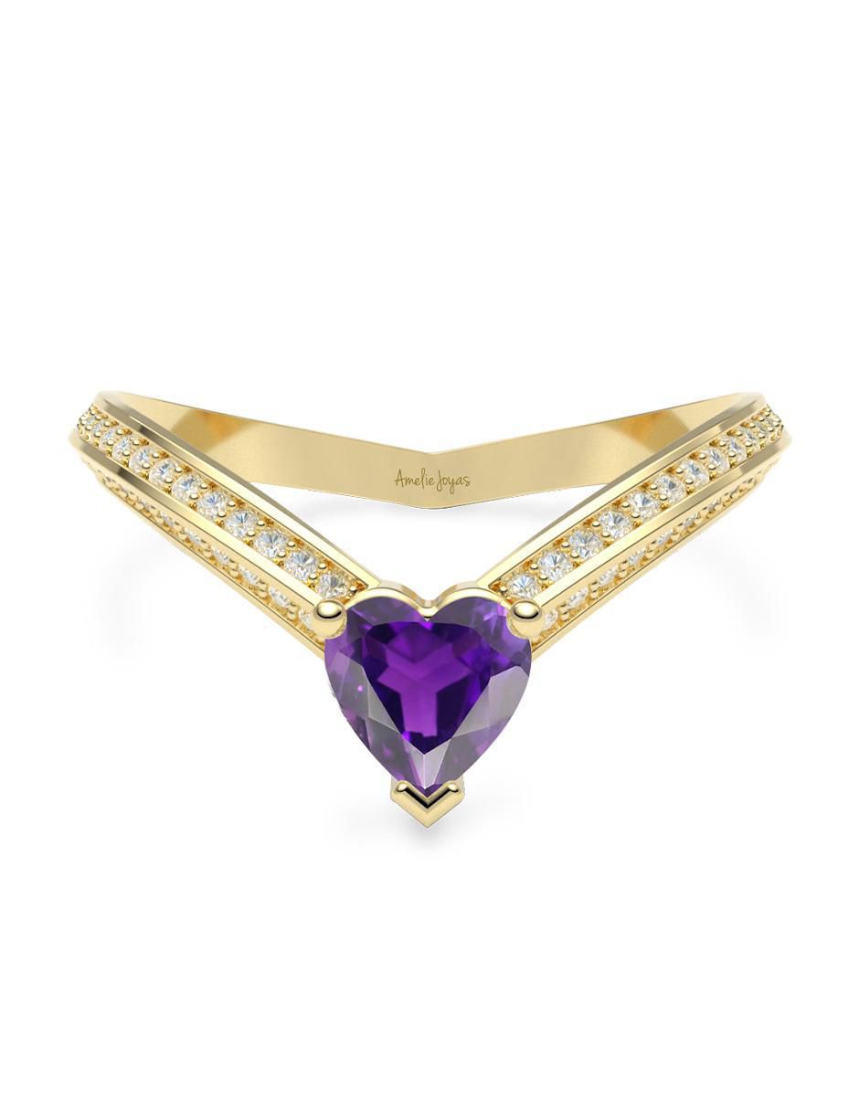 Anillo de corazón 14 k de oro zirconia brillante