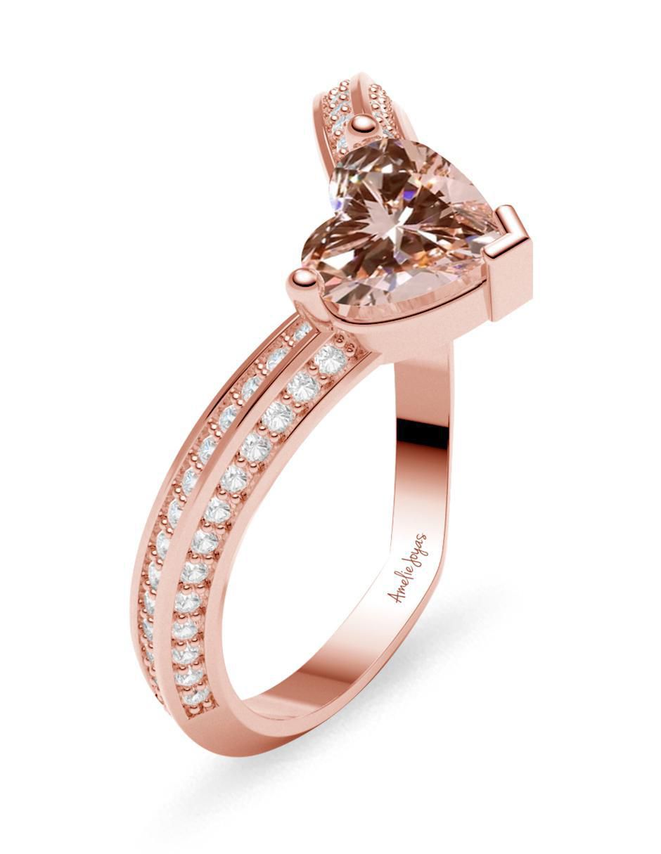 Anillo de corazón 14 k de oro zirconia brillante 2
