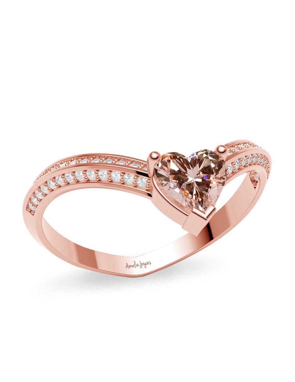 Anillo de corazón 14 k de oro zirconia brillante 3