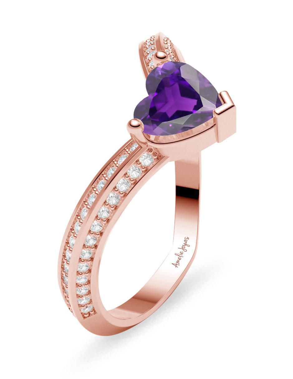Anillo de corazón 14 k de oro zirconia brillante 2