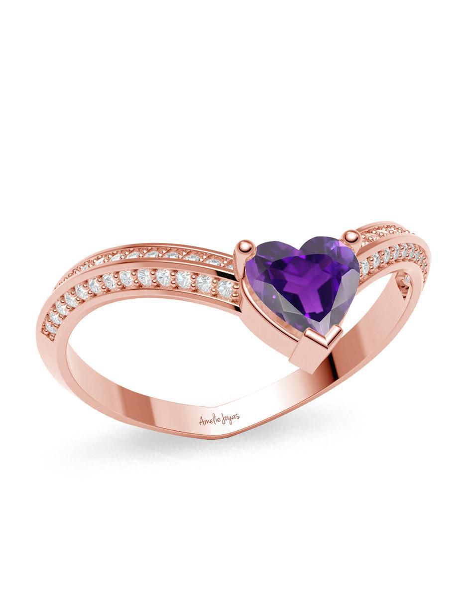 Anillo de corazón 14 k de oro zirconia brillante 3