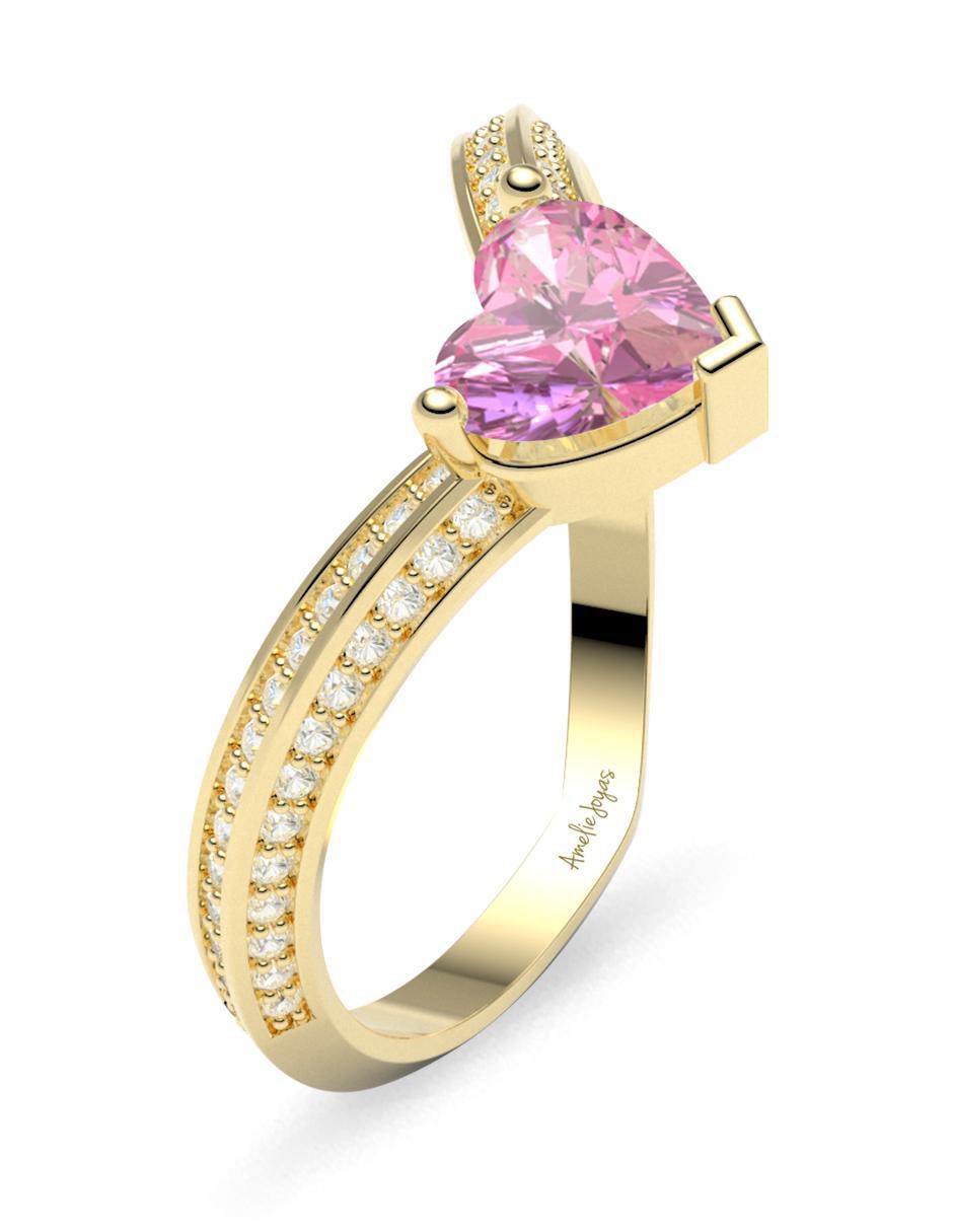 Anillo de corazón 14 k de oro zirconia brillante 2