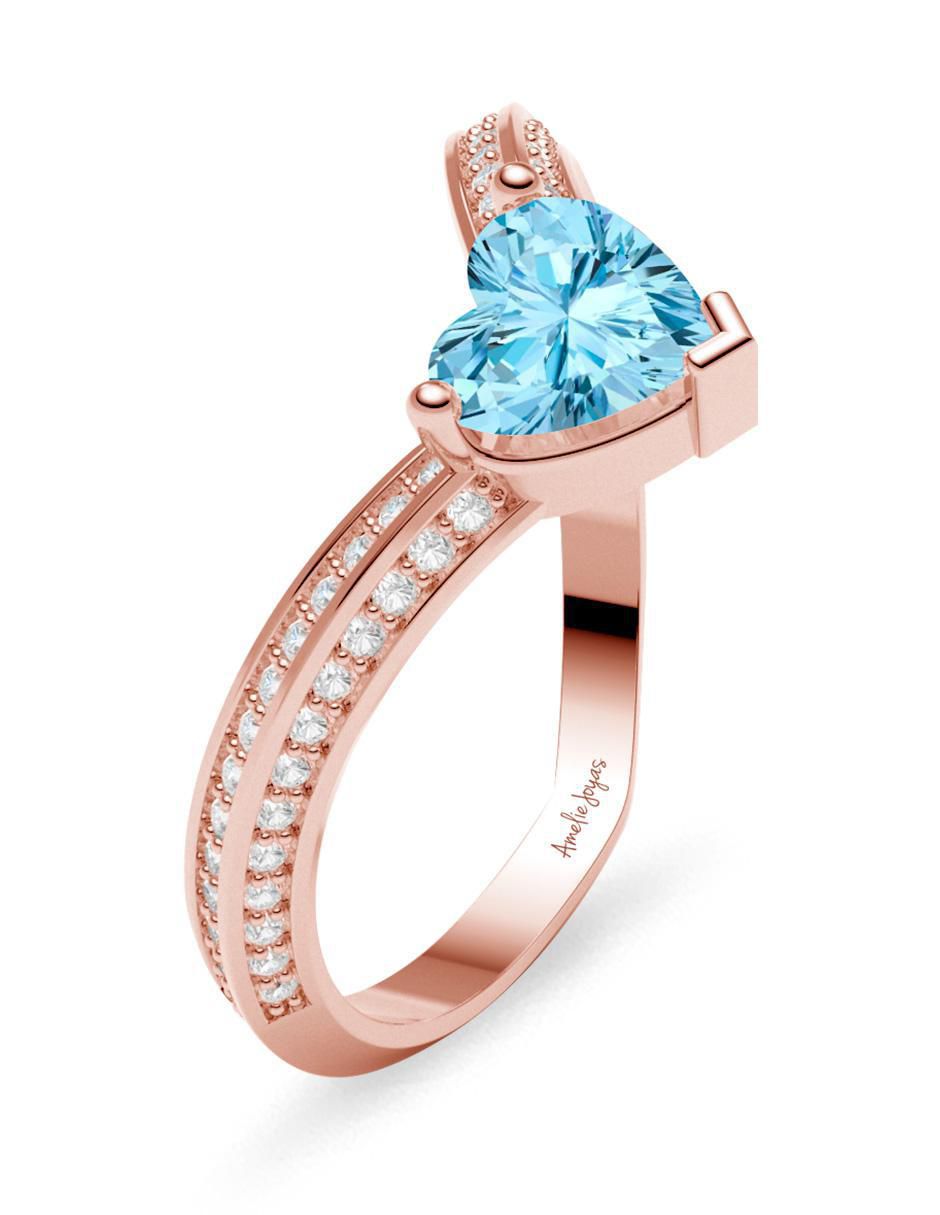Anillo de corazón 14 k de oro zirconia brillante 2
