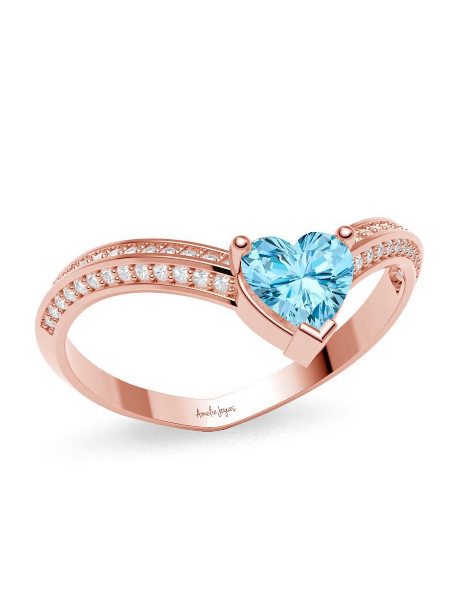 Anillo de corazón 14 k de oro zirconia brillante 3