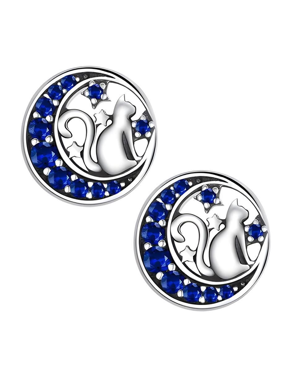 Broqueles de gato de plata P 925 con acabado brillante zirconia 1