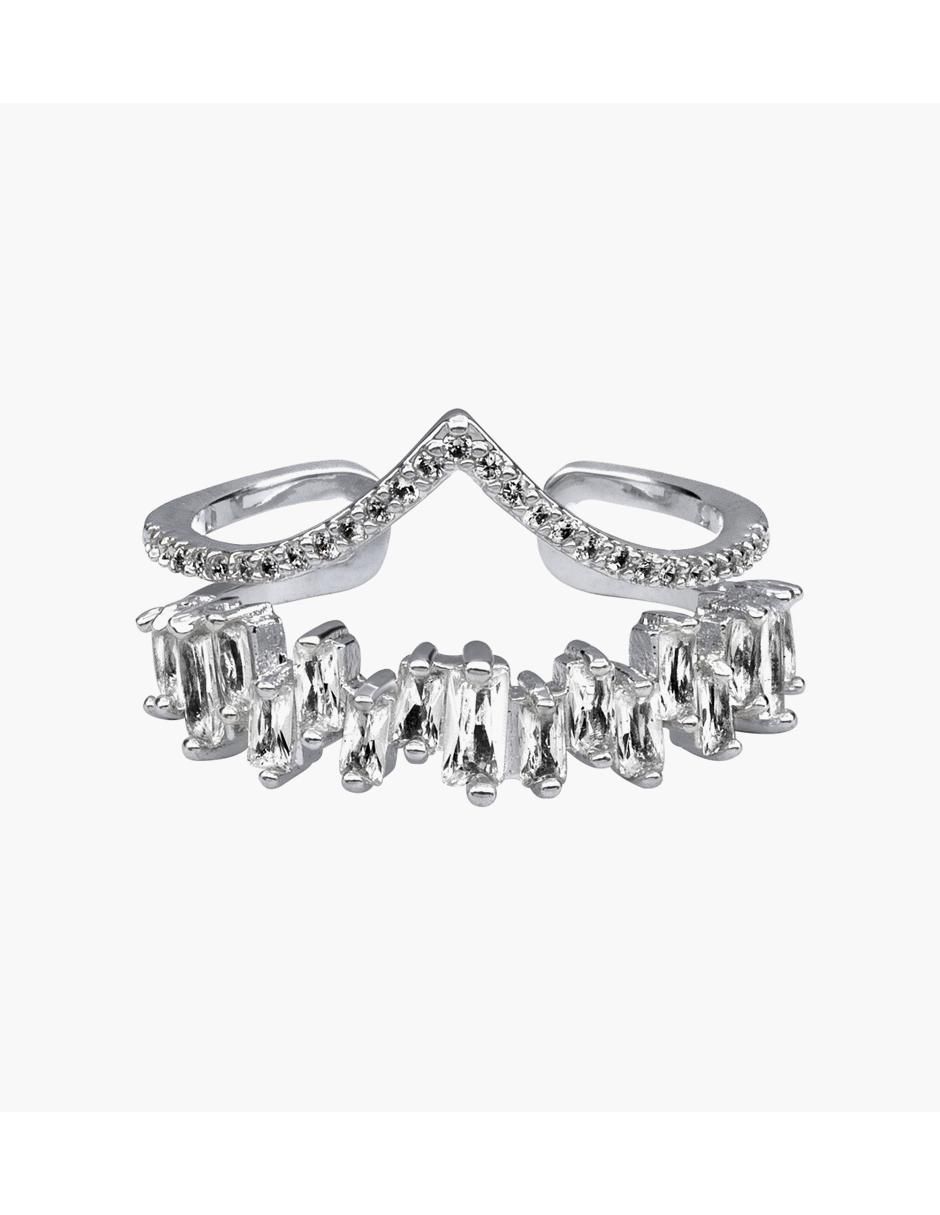 Anillo multi gemas de corona Shining cristal con acabado baño de oro blanco 18 k Anillo multi gemas de corona Shining cristal con acabado baño de oro blanco 18 k