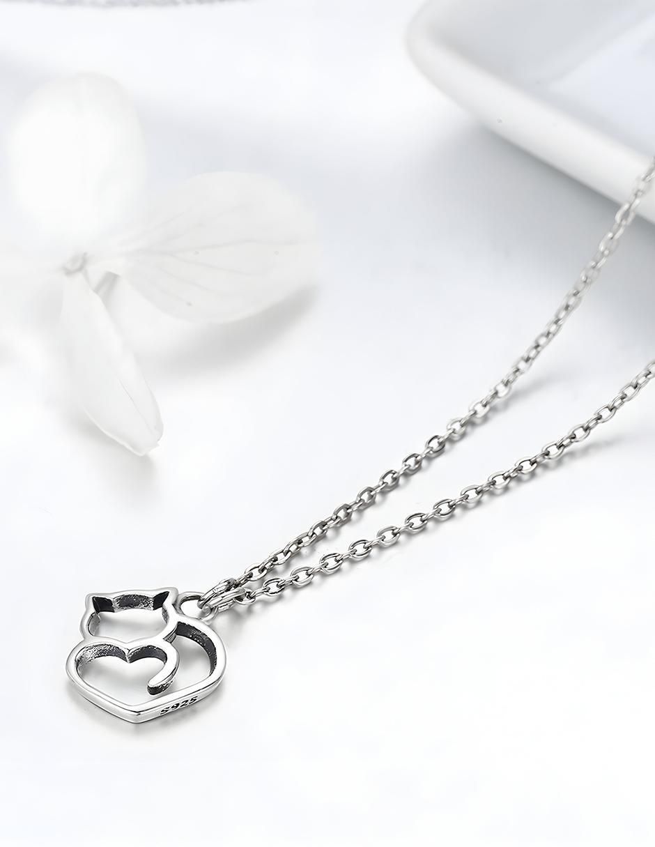 Collar con dije de gato Kiki de plata P 925 7