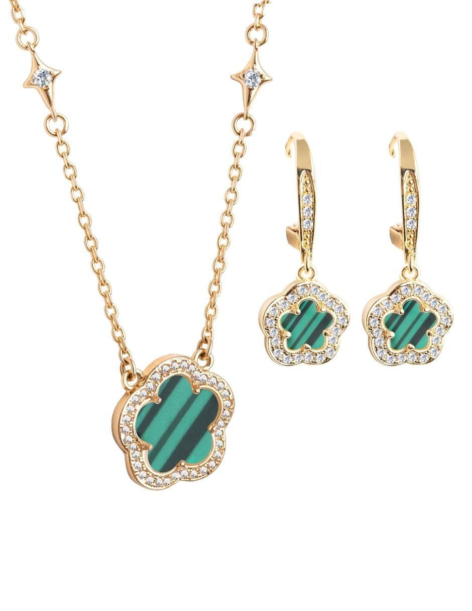 Aretes y collar de trébol Trébol circonita Aretes y collar de trébol Trébol circonita