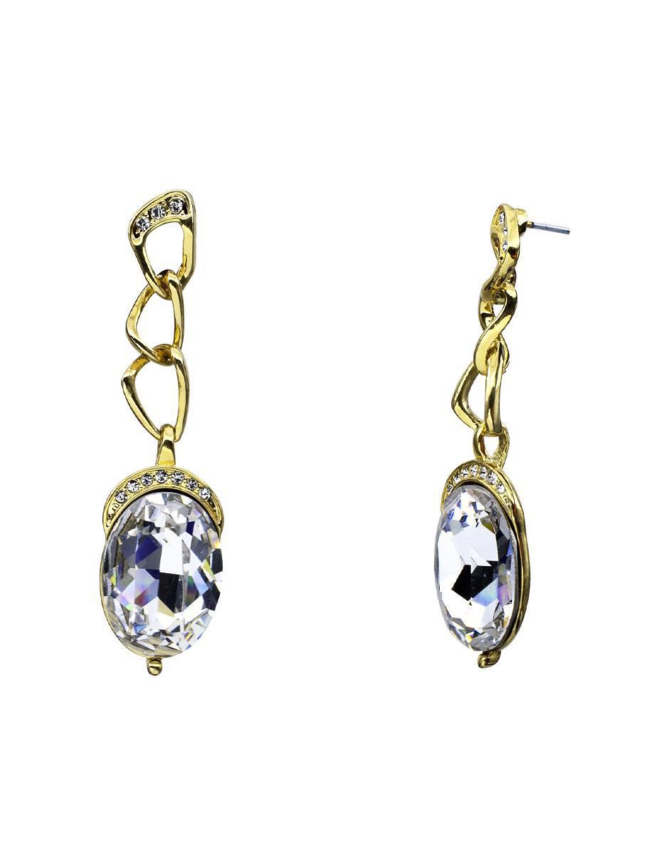 Aretes ovalados Beauty con acabado baño de oro cristal 3