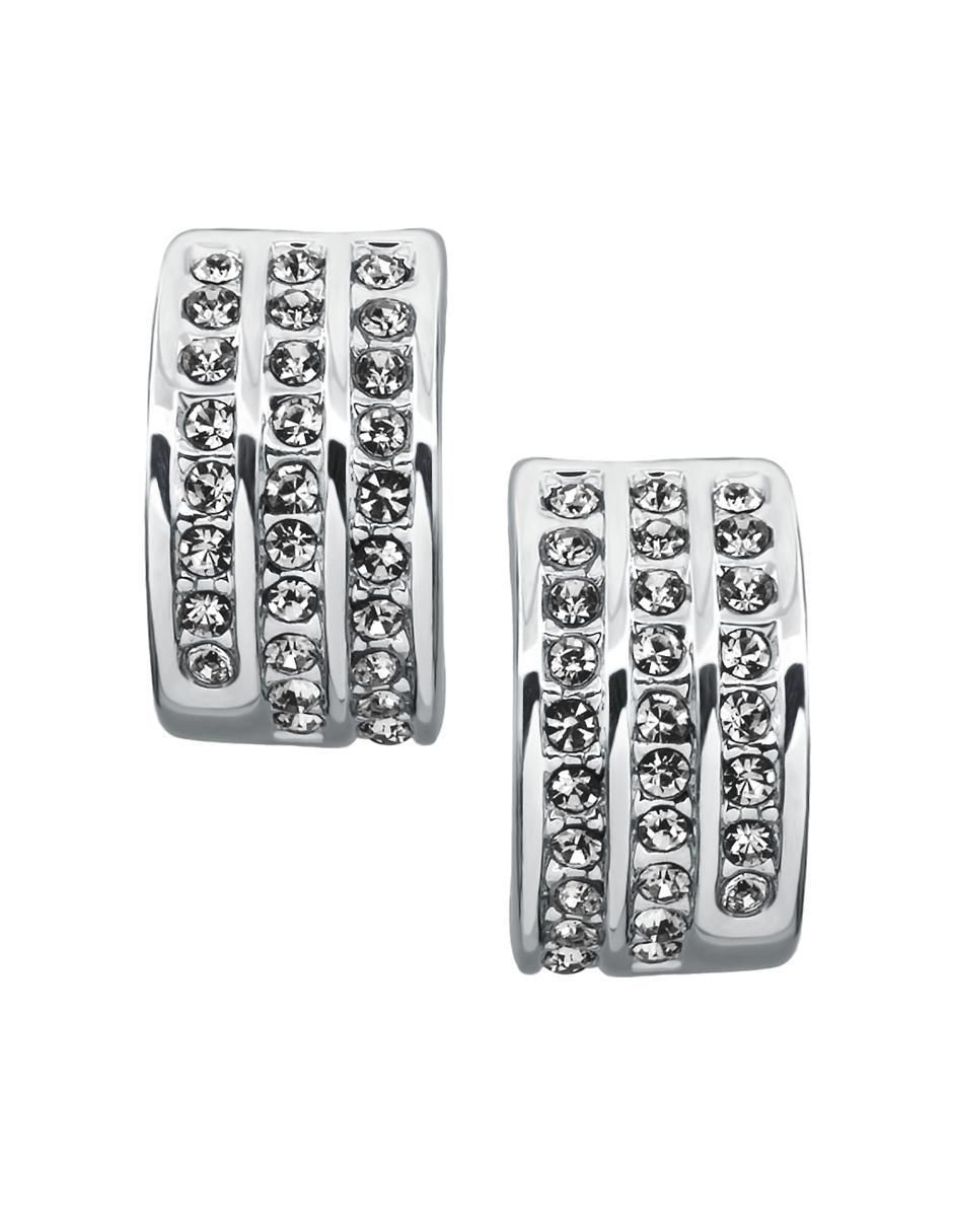 Aretes rectangulares Pretty con acabado baño de oro blanco cristal