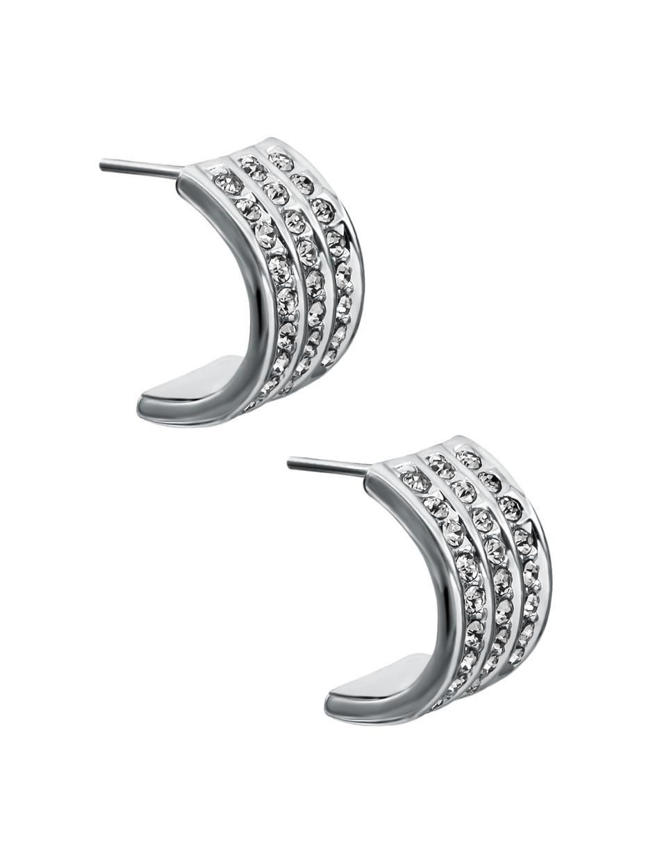 Aretes rectangulares Pretty con acabado baño de oro blanco cristal 2