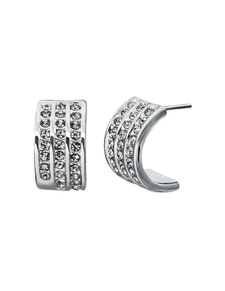 Aretes rectangulares Pretty con acabado baño de oro blanco cristal 3