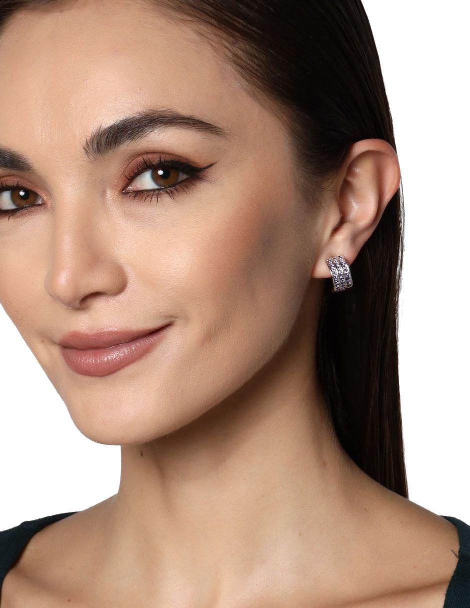 Aretes rectangulares Pretty con acabado baño de oro blanco cristal 4