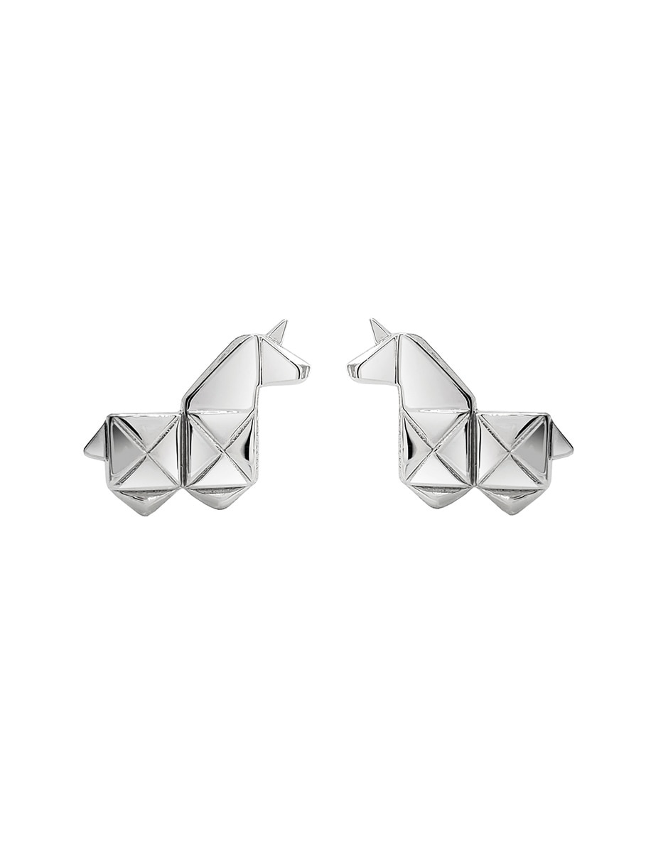 Broqueles de unicornio Origami de plata P 925 con acabado brillante