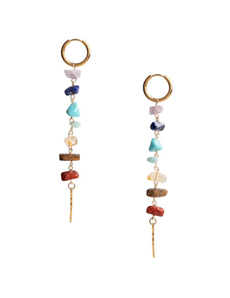 Aretes de pluma 7 Chras con acabado baño de oro cuarzo 1