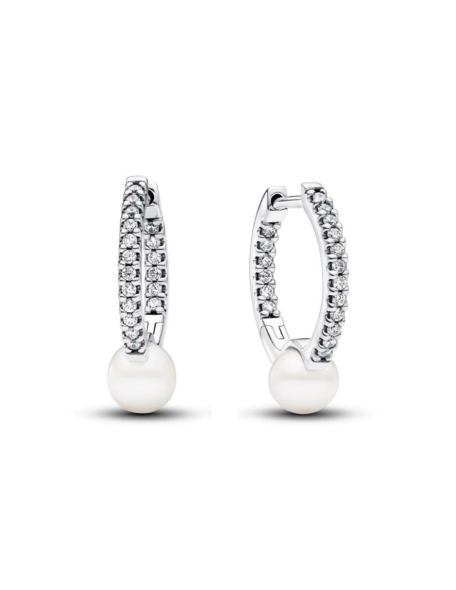 Aretes de aro redondos Timeless de plata P 925 con acabado brillante perla