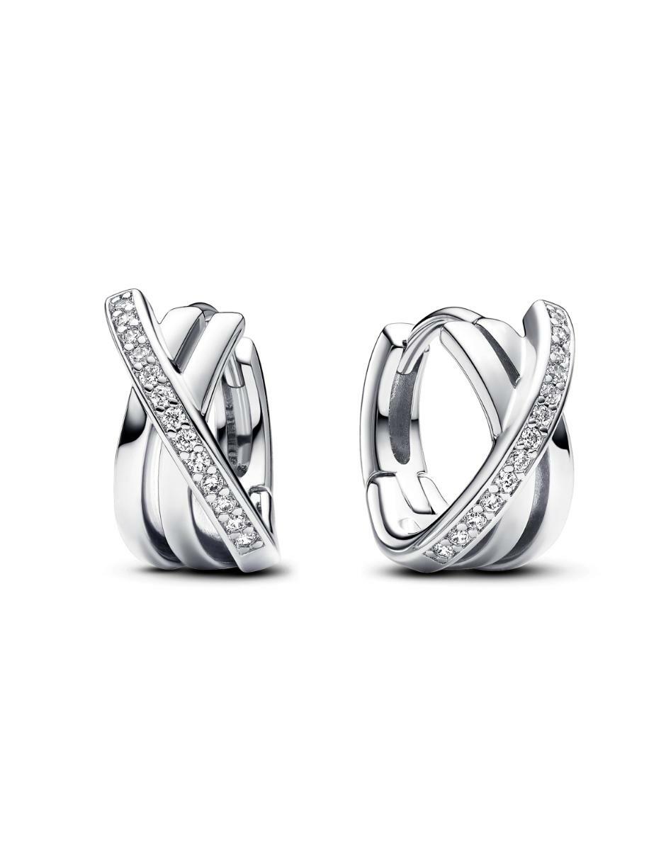 Aretes de aro redondos Signature de plata P 925 con acabado brillante zirconia cúbica