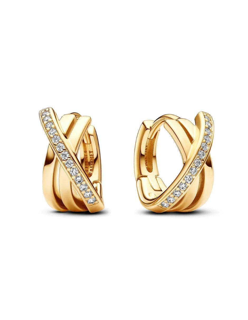 Aretes de aro redondos Signature de plata P 925 con acabado baño de oro zirconia cúbica