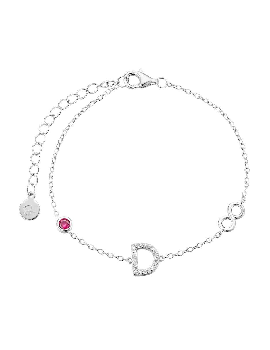 Pulsera de plata P 925 Letras con acabado baño de oro blanco Pulsera de plata P 925 Letras con acabado baño de oro blanco