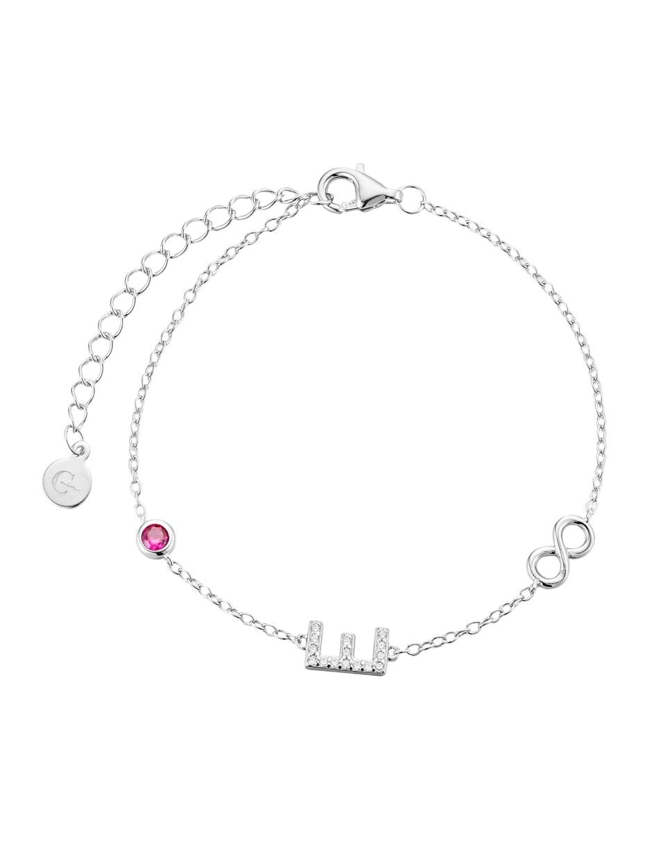 Pulsera de plata P 925 Letras con acabado baño de oro blanco