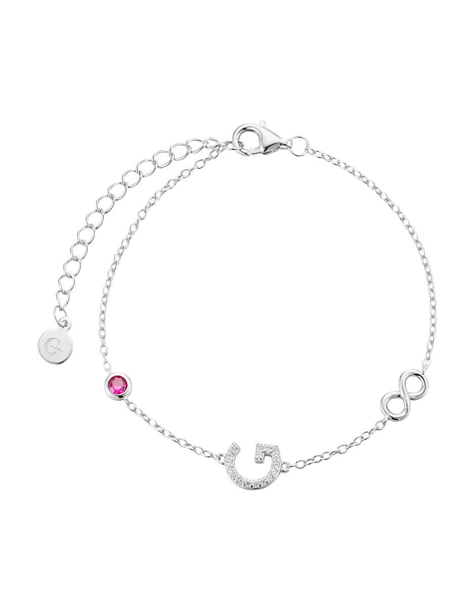 Pulsera de plata P 925 Letras con acabado baño de oro blanco Pulsera de plata P 925 Letras con acabado baño de oro blanco