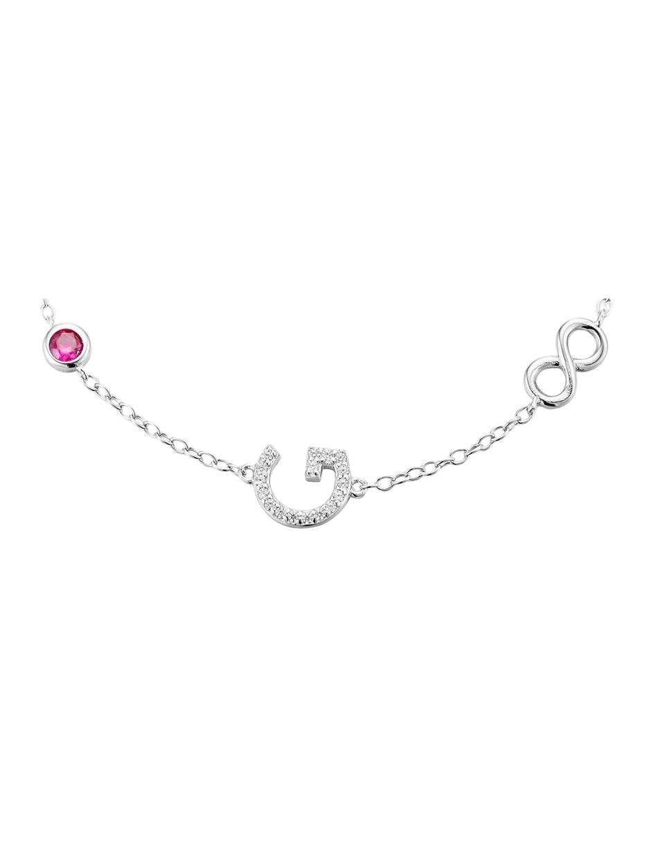 Pulsera de plata con zirconia p 925 Letras con acabado baño de oro blanco