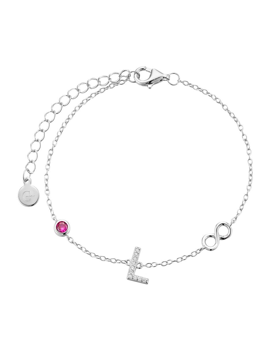 Pulsera de plata P 925 Letras con acabado baño de oro blanco Pulsera de plata P 925 Letras con acabado baño de oro blanco