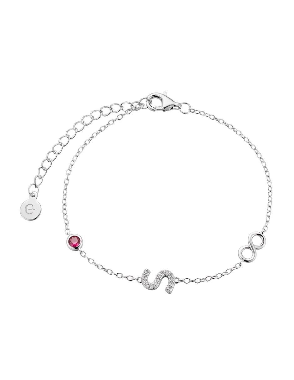 Pulsera de plata P 925 Letras con acabado baño de oro blanco