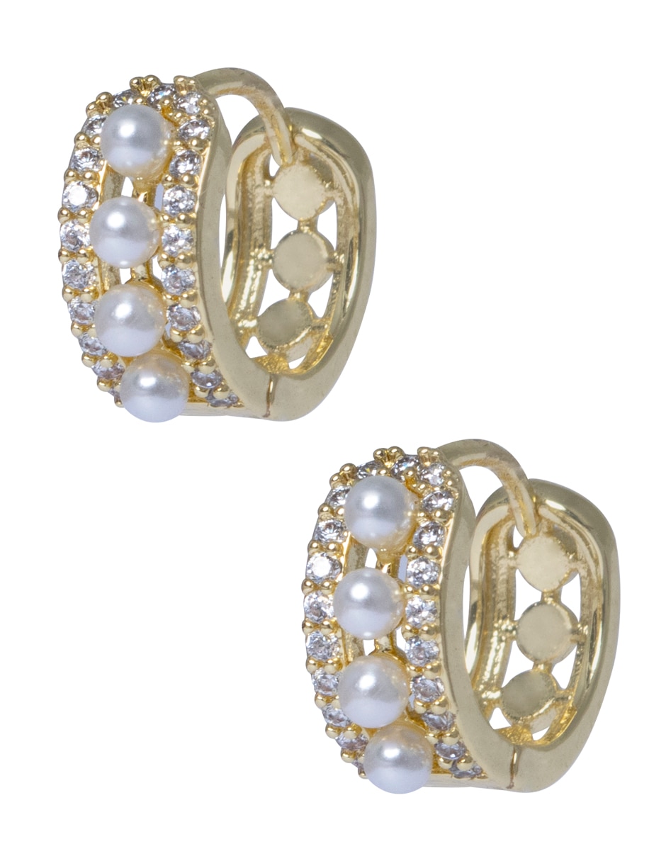 Aretes circulares con acabado brillante perla 2