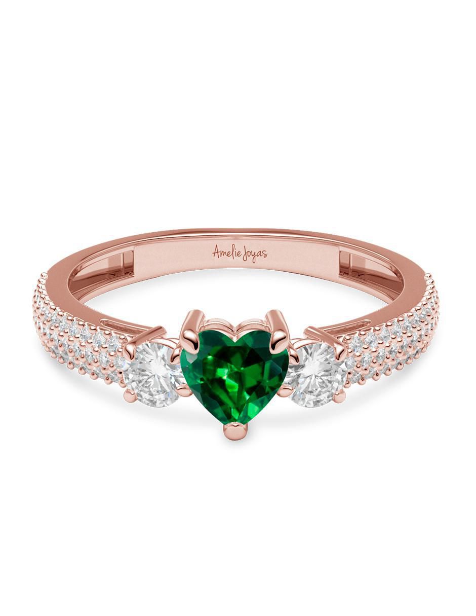 Anillo de corazón 14 k de oro zirconia brillante