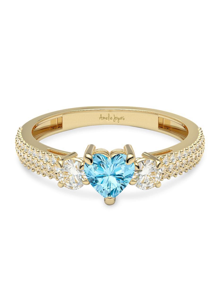 Anillo de corazón 14 k de oro zirconia brillante