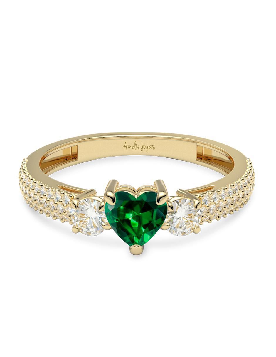 Anillo de corazón 14 k de oro zirconia brillante
