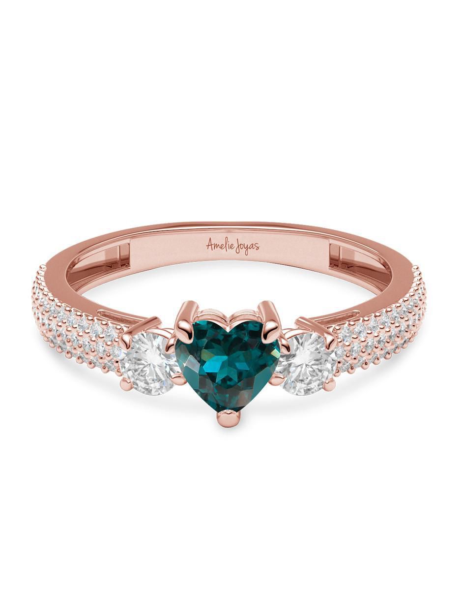 Anillo de corazón 14 k de oro zirconia brillante