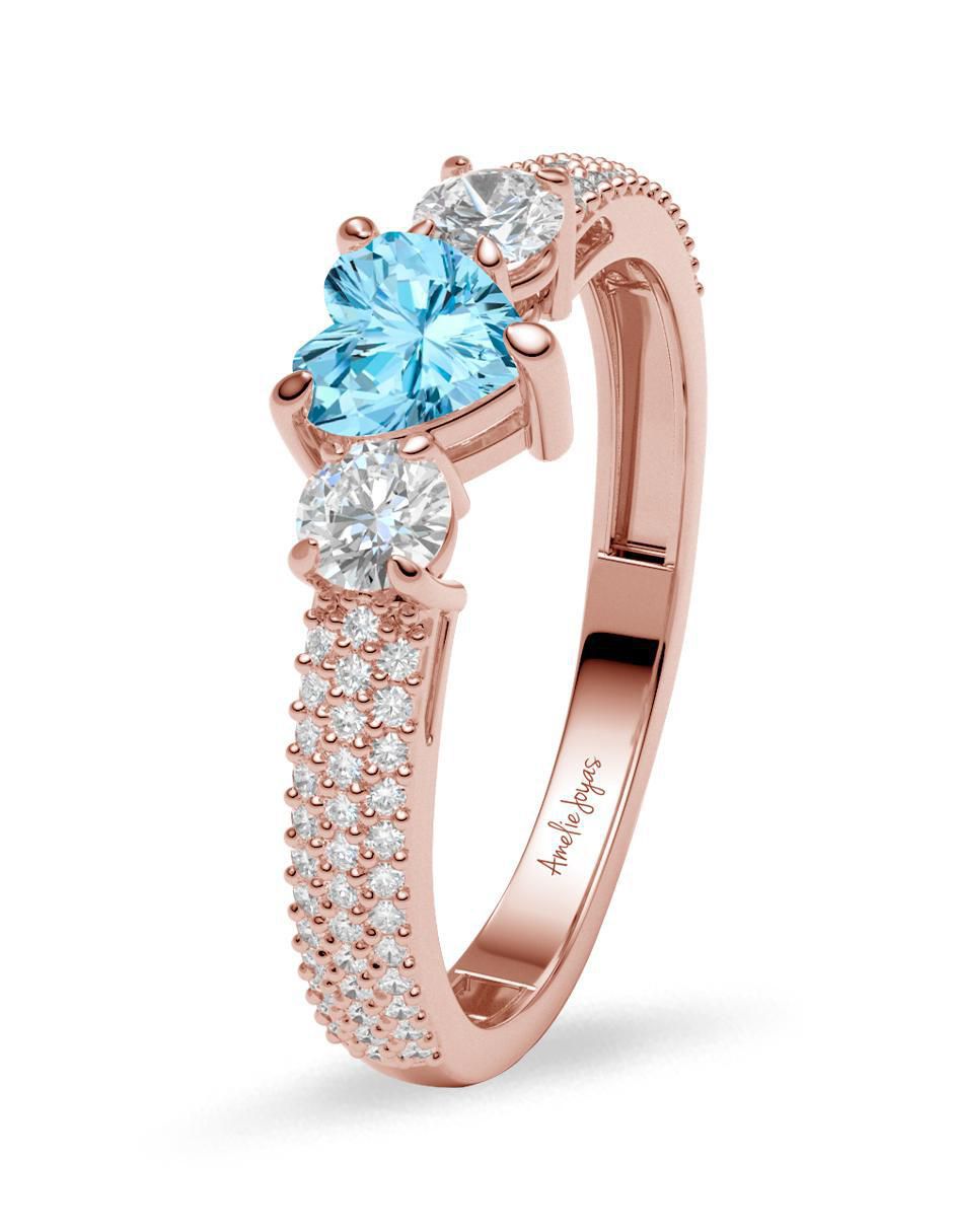 Anillo de corazón 14 k de oro zirconia brillante 2