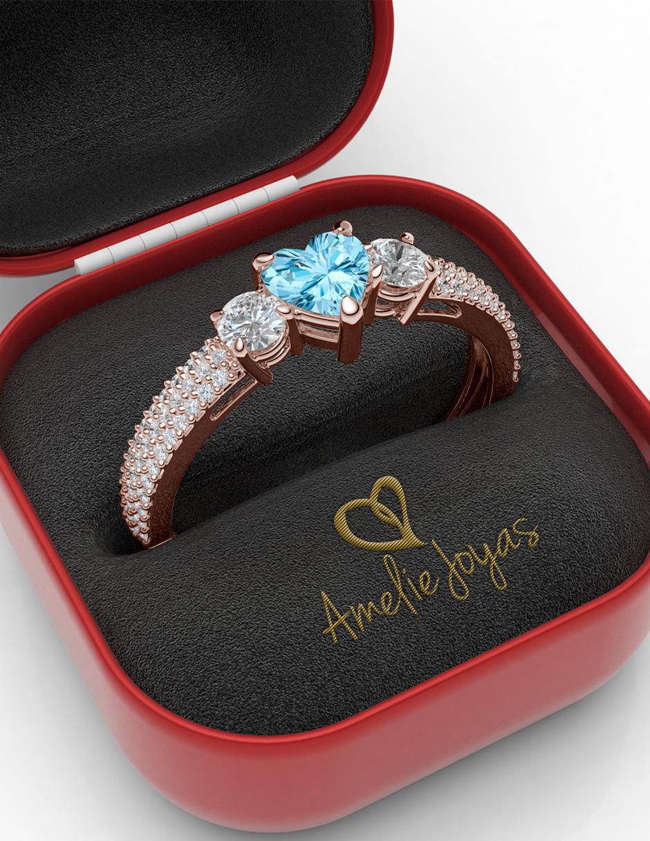 Anillo de corazón 14 k de oro zirconia brillante 4