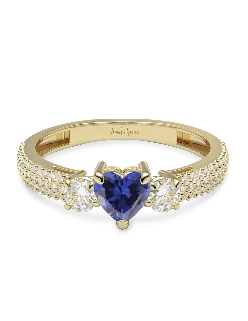 Anillo de corazón 14 k de oro zirconia brillante