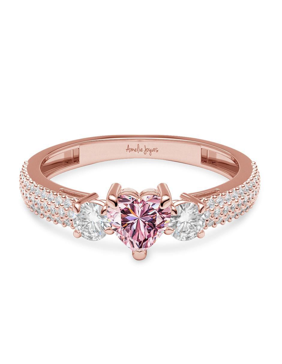 Anillo de corazón 14 k de oro zirconia brillante