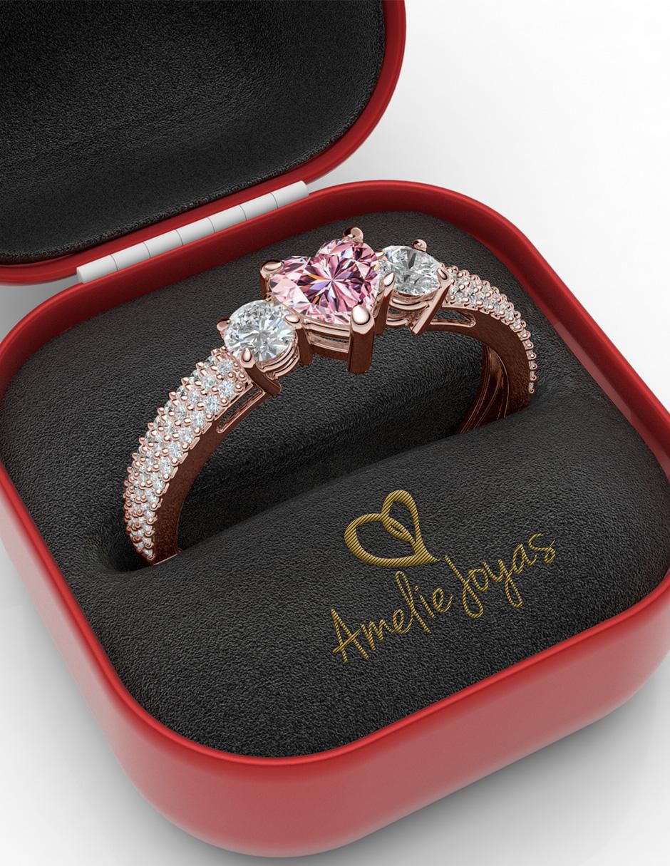 Anillo de corazón 14 k de oro zirconia brillante 4