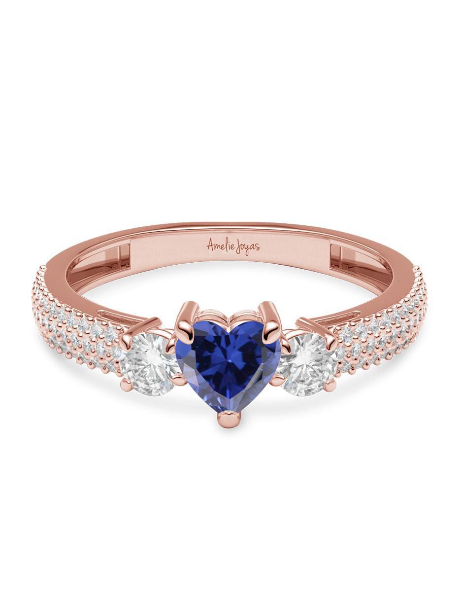 Anillo de corazón 14 k de oro zirconia brillante