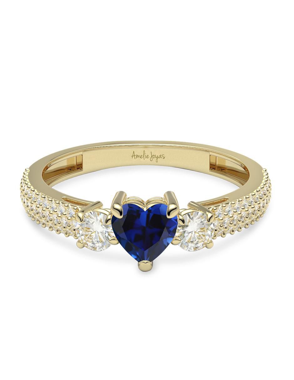 Anillo de corazón 14 k de oro zirconia brillante
