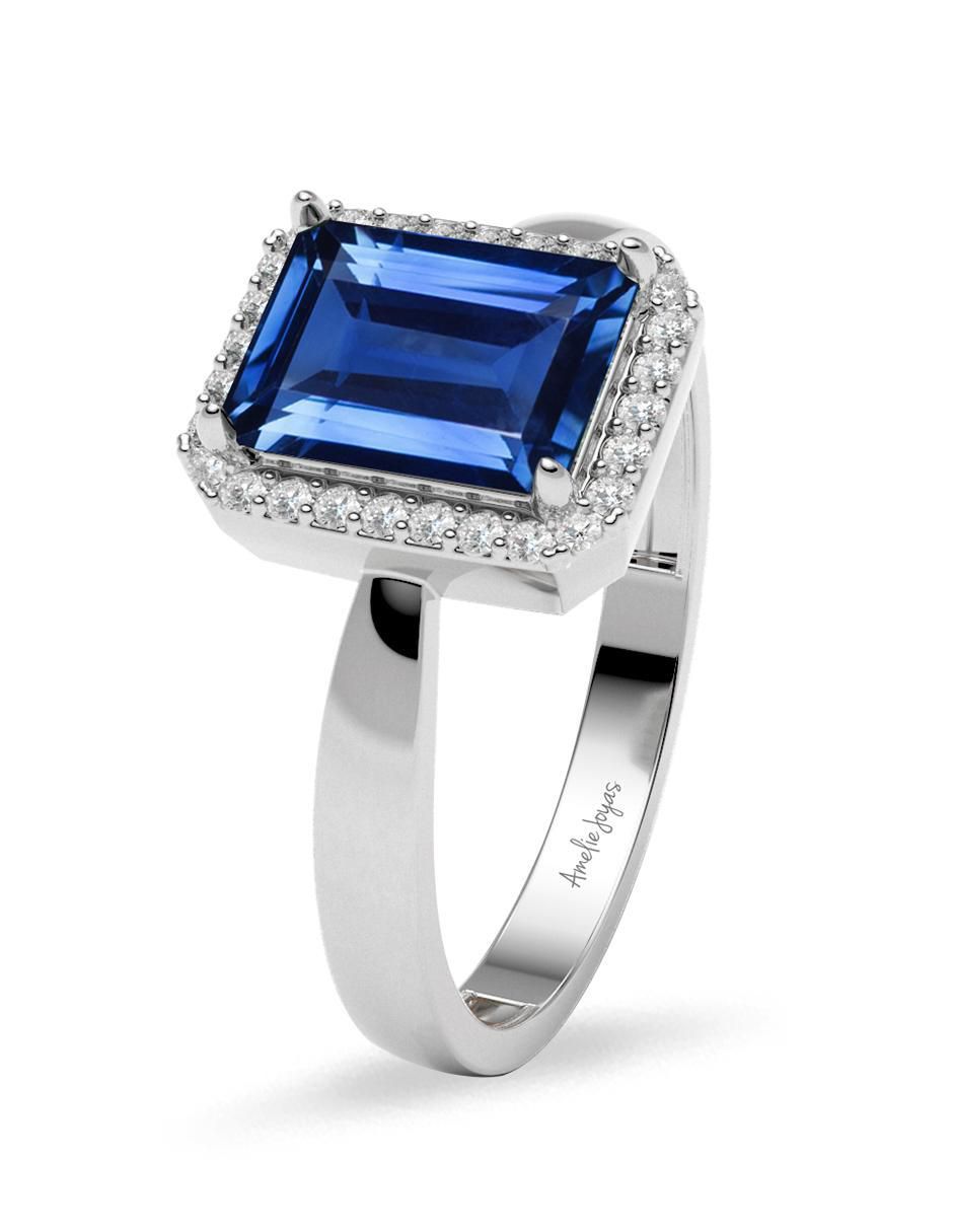 Anillo rectangular 14 k de oro zirconia brillante 2