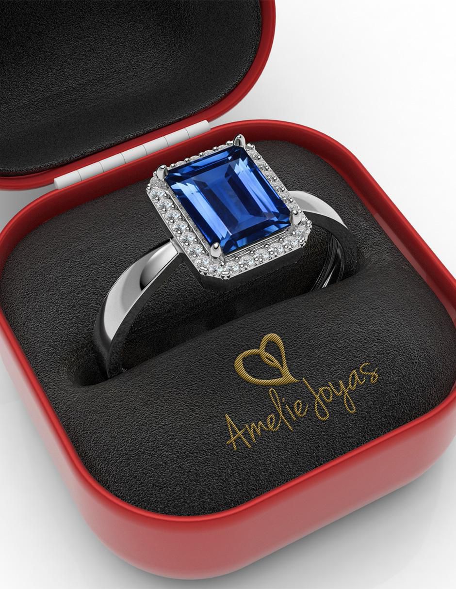 Anillo rectangular 14 k de oro zirconia brillante 4