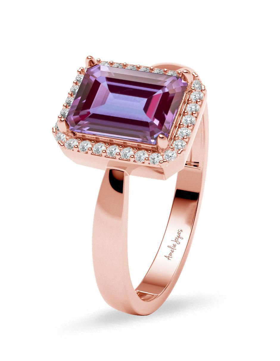 Anillo rectangular 14 k de oro zirconia brillante 2