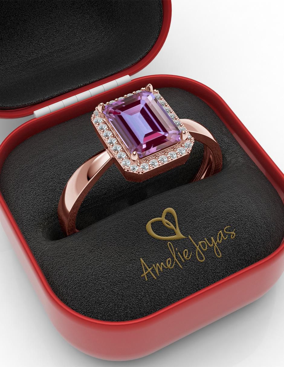 Anillo rectangular 14 k de oro zirconia brillante 4