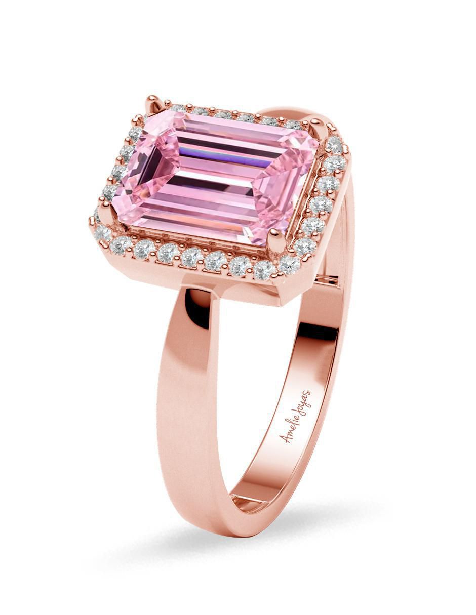 Anillo rectangular 14 k de oro zirconia brillante 2
