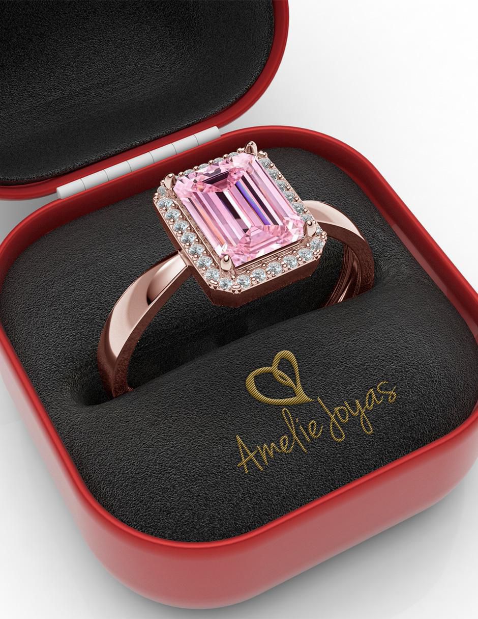 Anillo rectangular 14 k de oro zirconia brillante 4