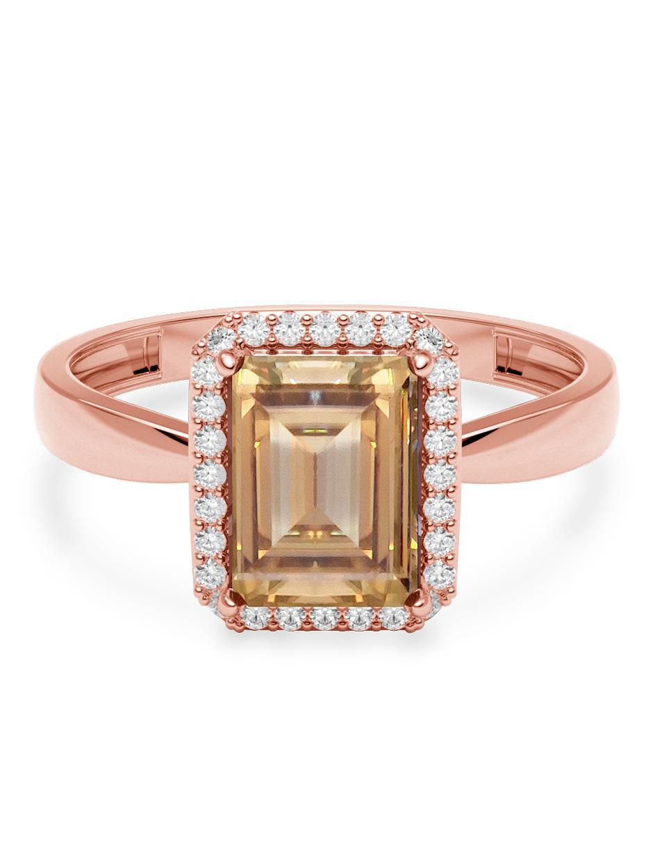 Anillo rectangular 14 k de oro zirconia brillante
