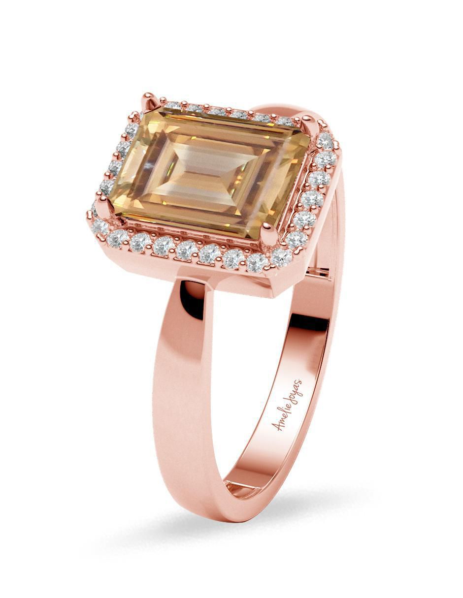 Anillo rectangular 14 k de oro zirconia brillante 2